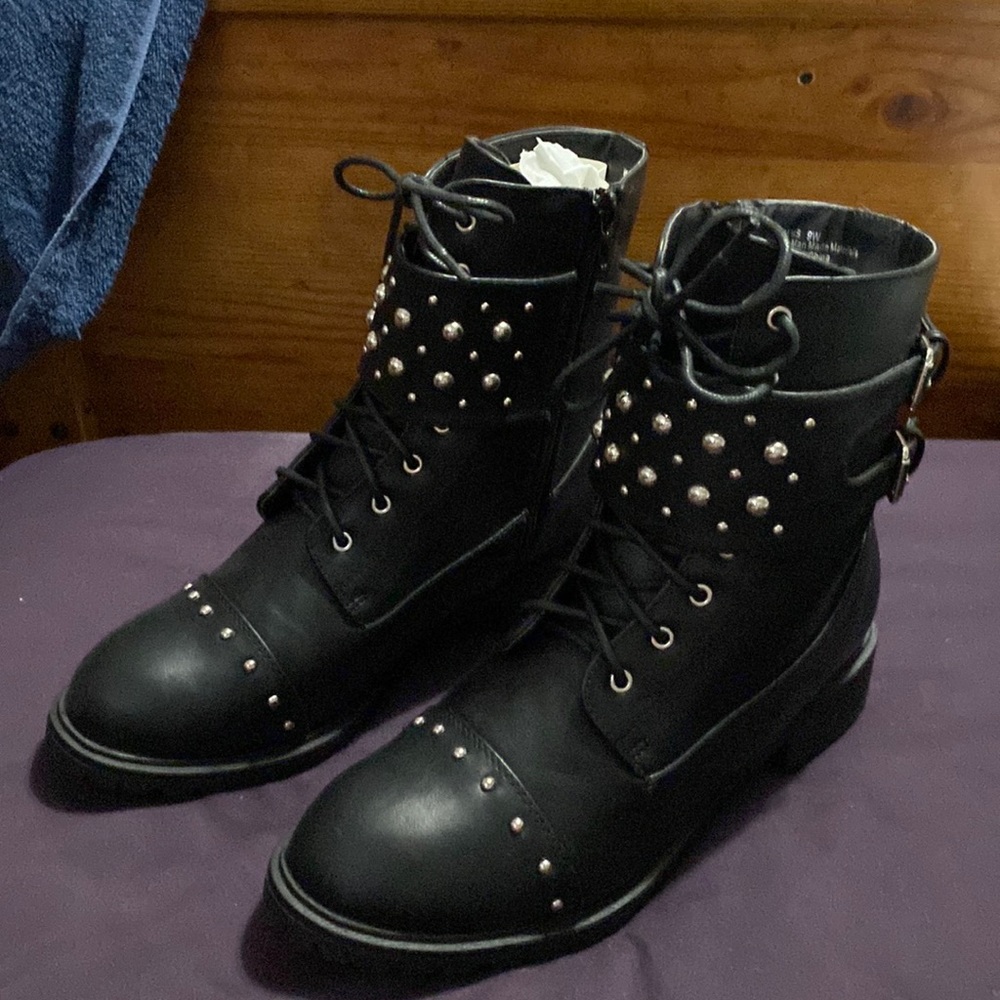 Studded boots.